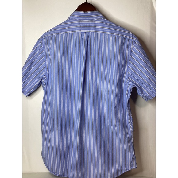 Ralph Lauren Custom Fit Mens Blue Striped Short Sleeve Button Down Shirt Size L - Picture 4 of 9